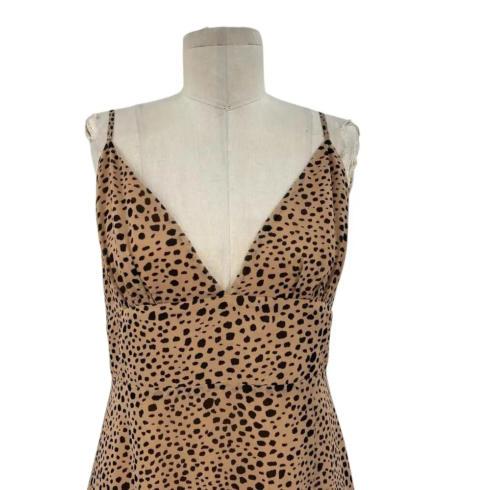 Majorelle Loreto Dress Long Side Slit Ruffle Natural‎ Leopard Print Size Medium